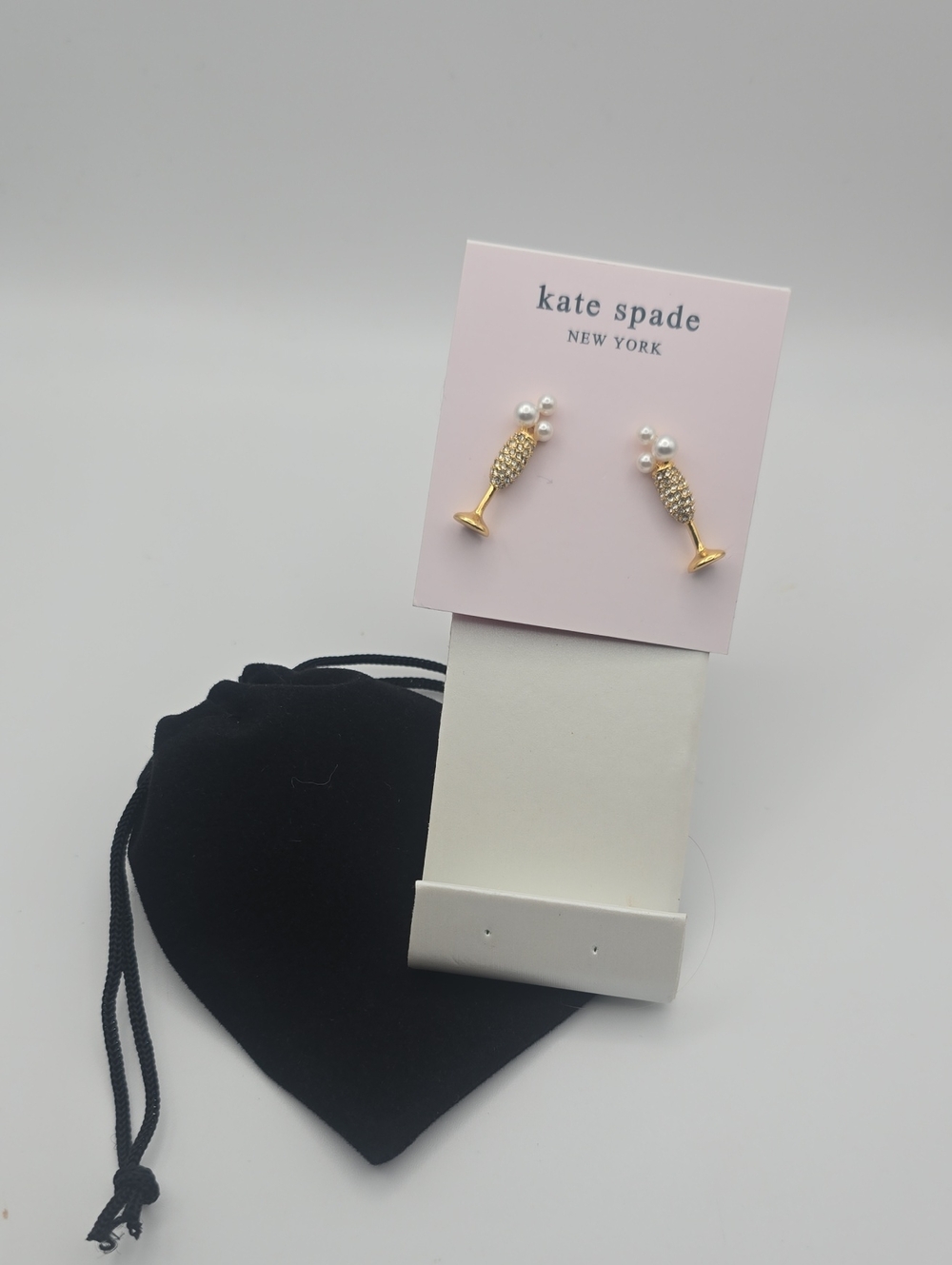 Kate Spade "Cheers To That" Gold Champagne Glass Stud Earrings W/ Pearls (NWOT)✨